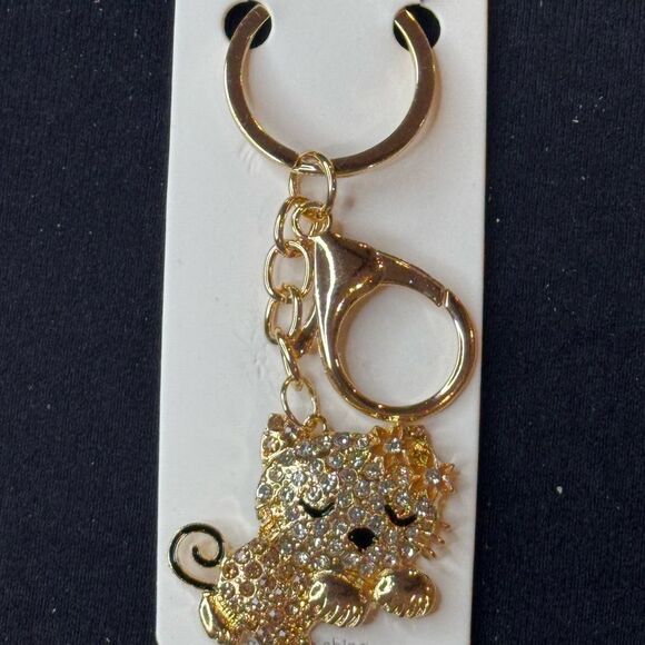 Mint BAG CHARM Sparkly Sleeping Kitty Cat Keychain/Purse Charm Clear - Picture 15 of 15